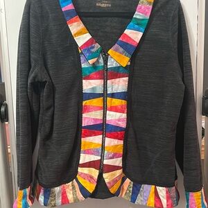 Tek Gear Colorful Patchwork Zip Jacket Size XL Artsy Quilted Look